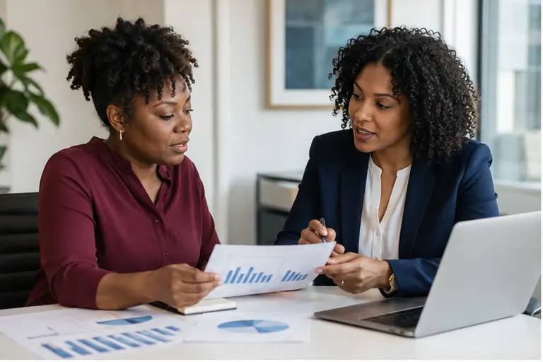 Advisor reviewing financial documents with a business owner