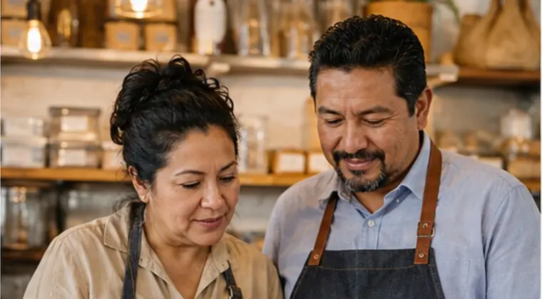 Small business owners in their shop